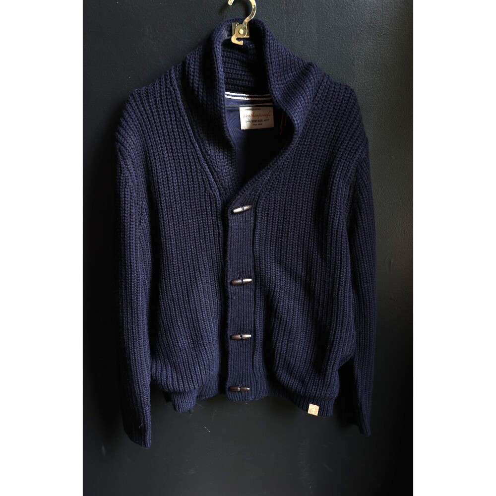 Weatherproof Vintage Men's Lined Toggle Knit Cardigan Sweater Navy Blue Preppy L
